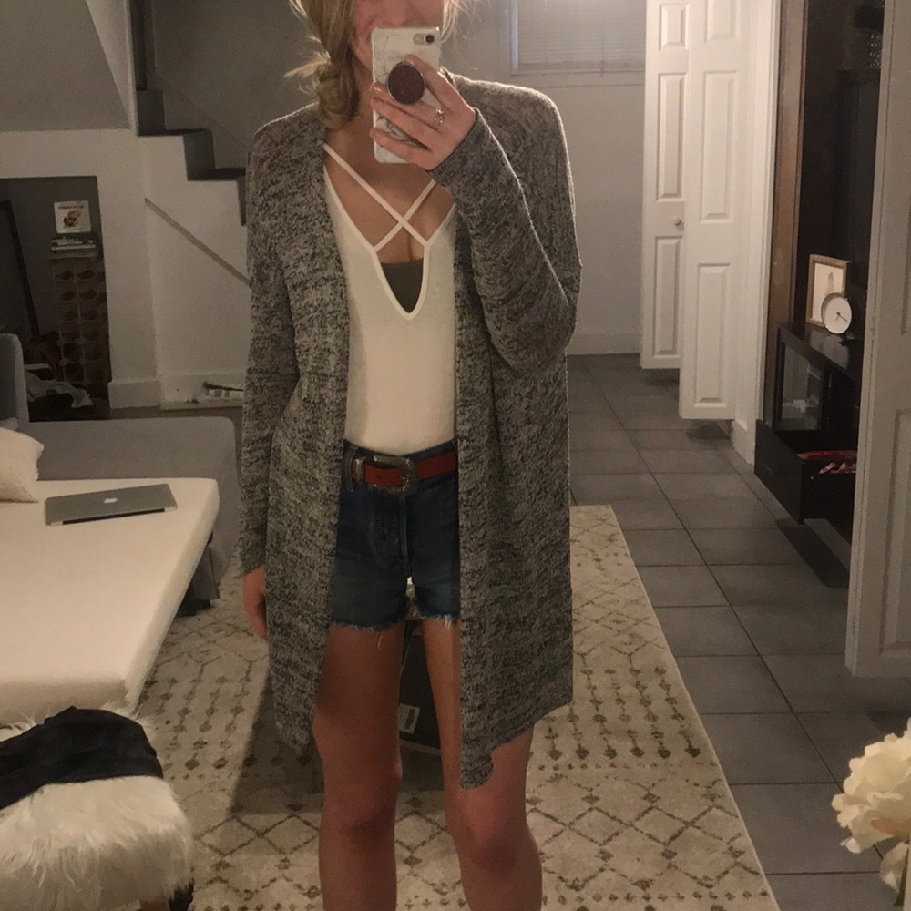 Black and gray lightweight drapey cardigan